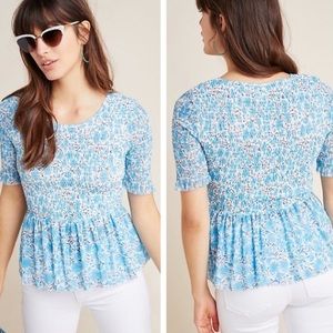 Maeve Anthropologie Ashton Smocked Peplum Top